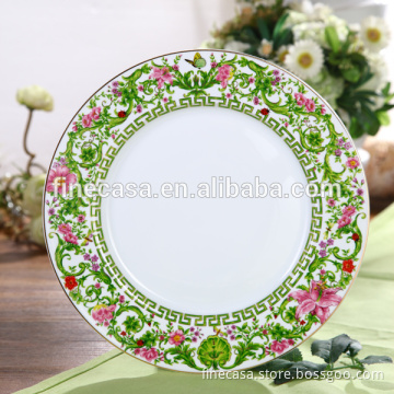 In April 10.5 Inches Elegant Fine Hyper White Porcelain Green Floral Plate